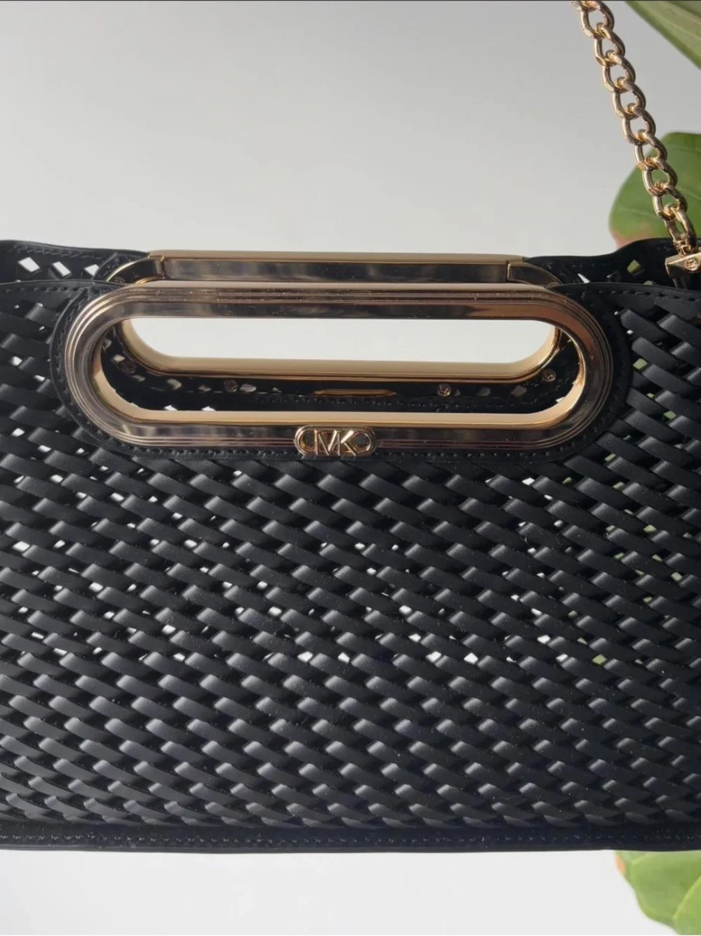 Michael Kors Black Women's Top-Handle Clutch with Gold Hardware